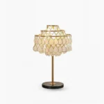 Vivant Shell Table Lamp mid-century modern three-tier design with gold hardware and black marble base front view