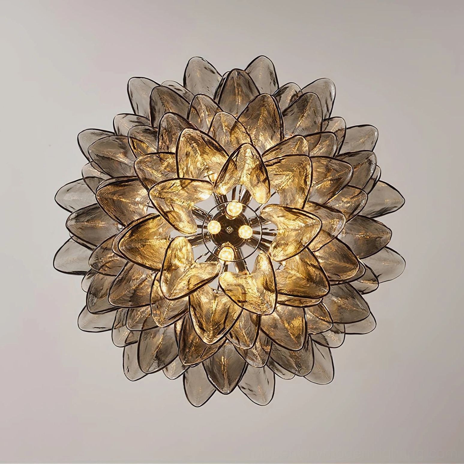 Vivienne glass chandelier top-down bird's-eye view showing full layered lotus petal structure
