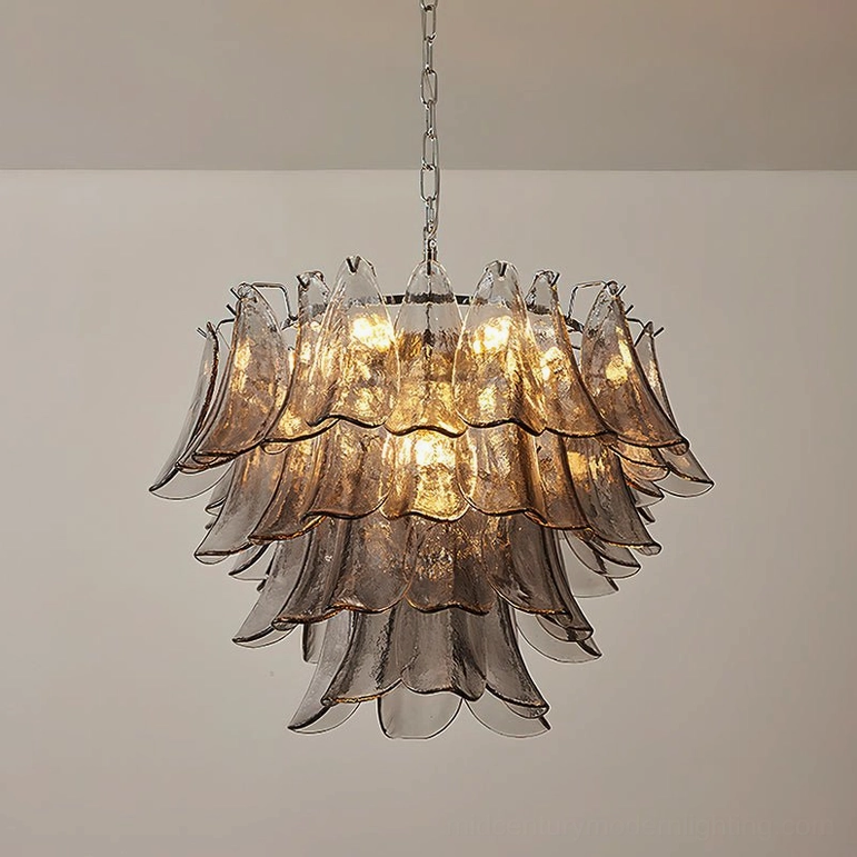 Vivienne glass chandelier right three-quarter angle showing multi-layered ruffled glass and built-in bulbs