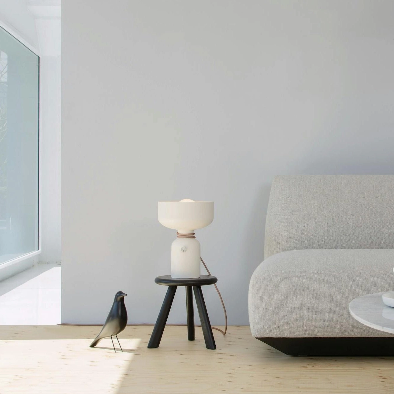Vol sculptural table lamp showcasing mid-century modern knotted cord design philosophy