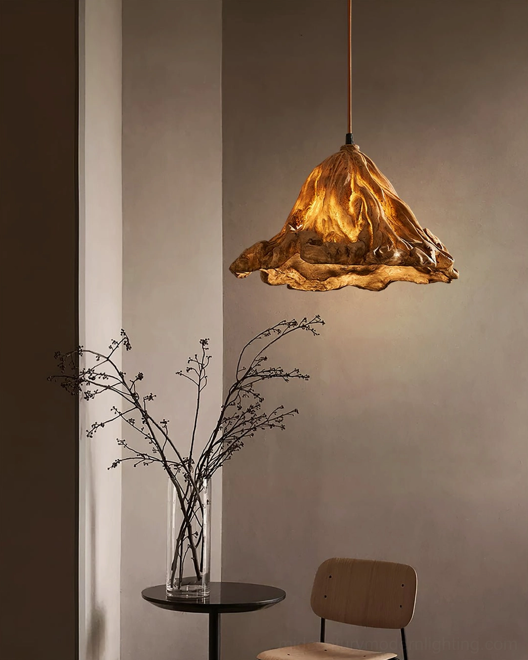 Volcano pendant lamp crafted metal resin artisan handmade lighting fixture mid-century modern design