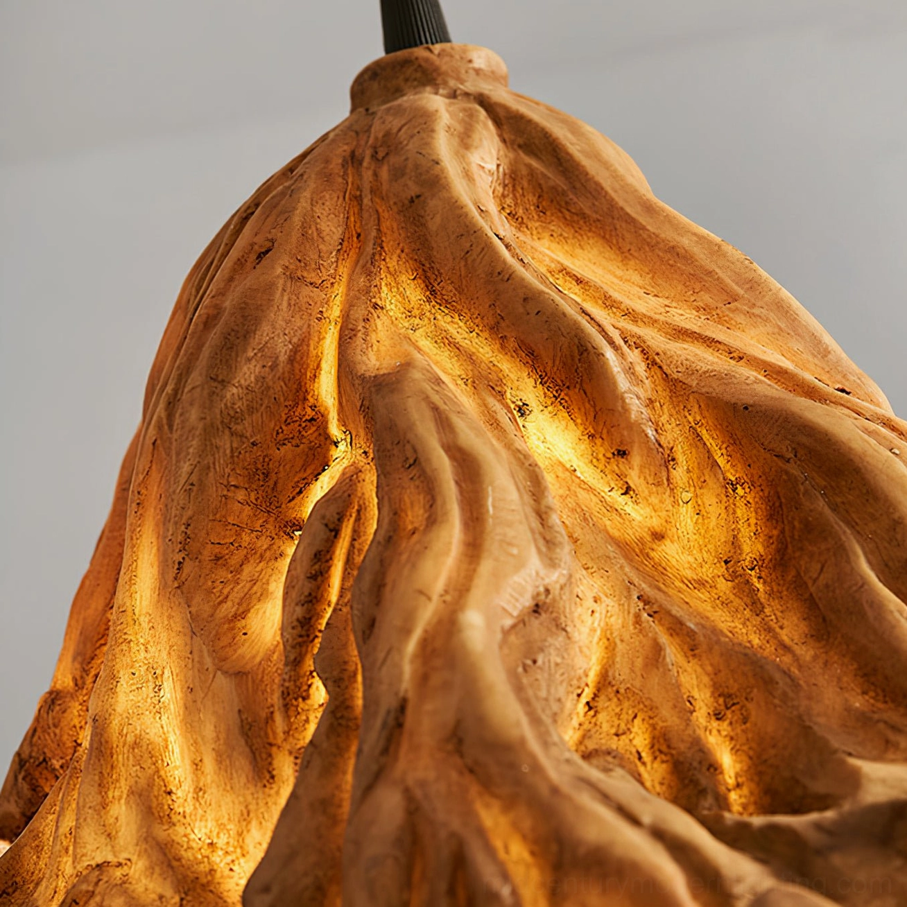 Volcano pendant lamp unique handmade artisan resin shade imperfect surface texture one-of-a-kind