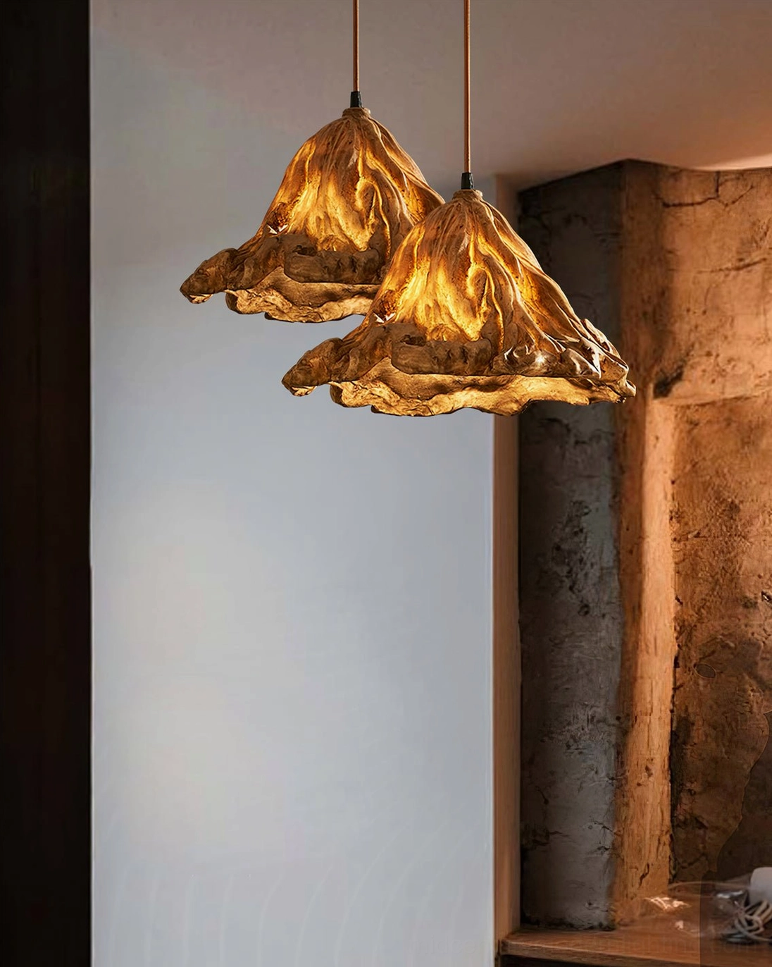 Volcano pendant lamp size comparison small large diameter height specifications mid-century modern