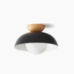 Volo mid-century modern ceiling lamp - black finish with white frosted glass shade, studio view