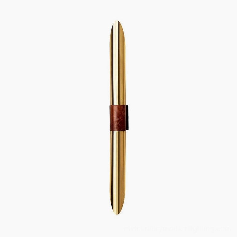 Voya mid-century modern wall lamp in full gold finish, dual cylinder profile design