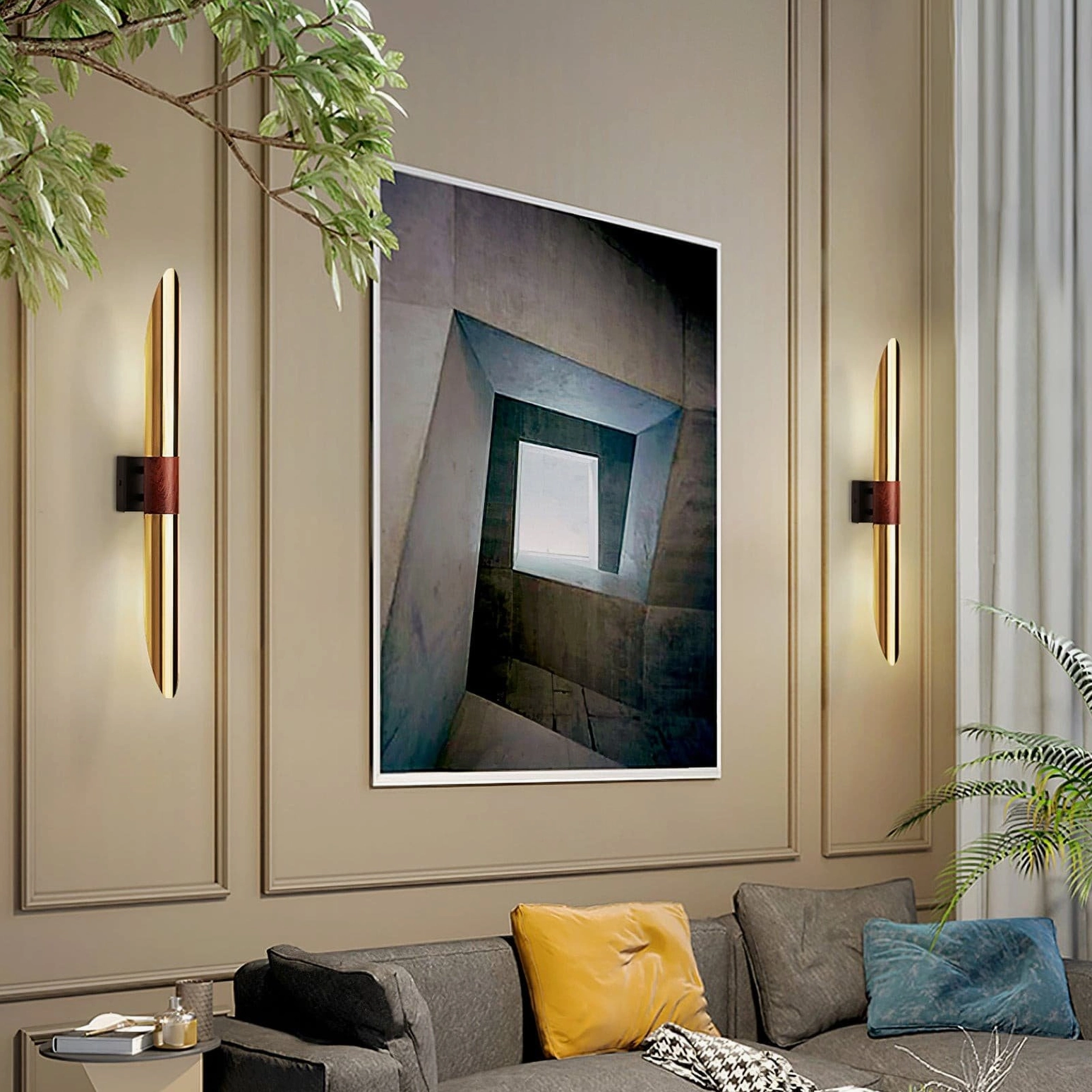 Voya wall lamp mounted installation and dimension reference with modern interior styling