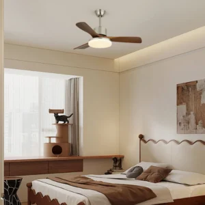 Ceiling fan light in warm vintage bedroom setting - mid-century modern home decor styling