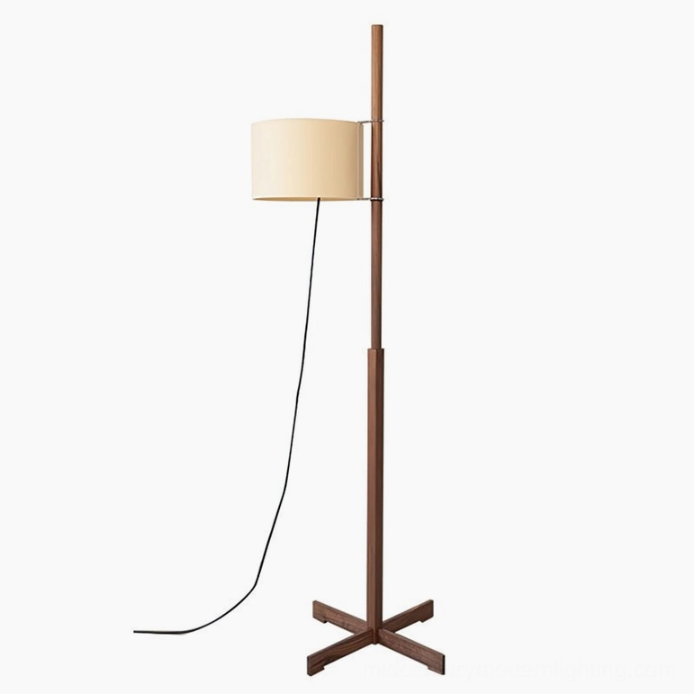 Walnut finish wooden floor lamp showcasing rich brown wood tone and minimalist design