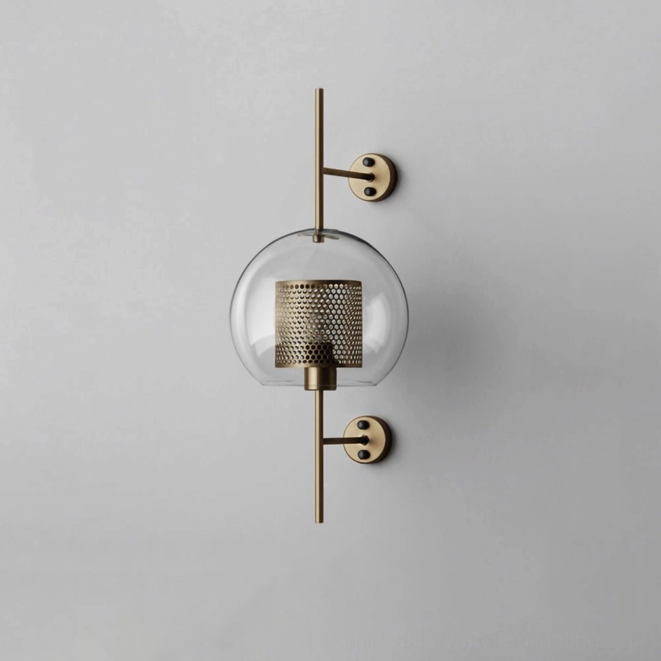 Contemporary glass sconce with warm brass finish and sculptural glass form