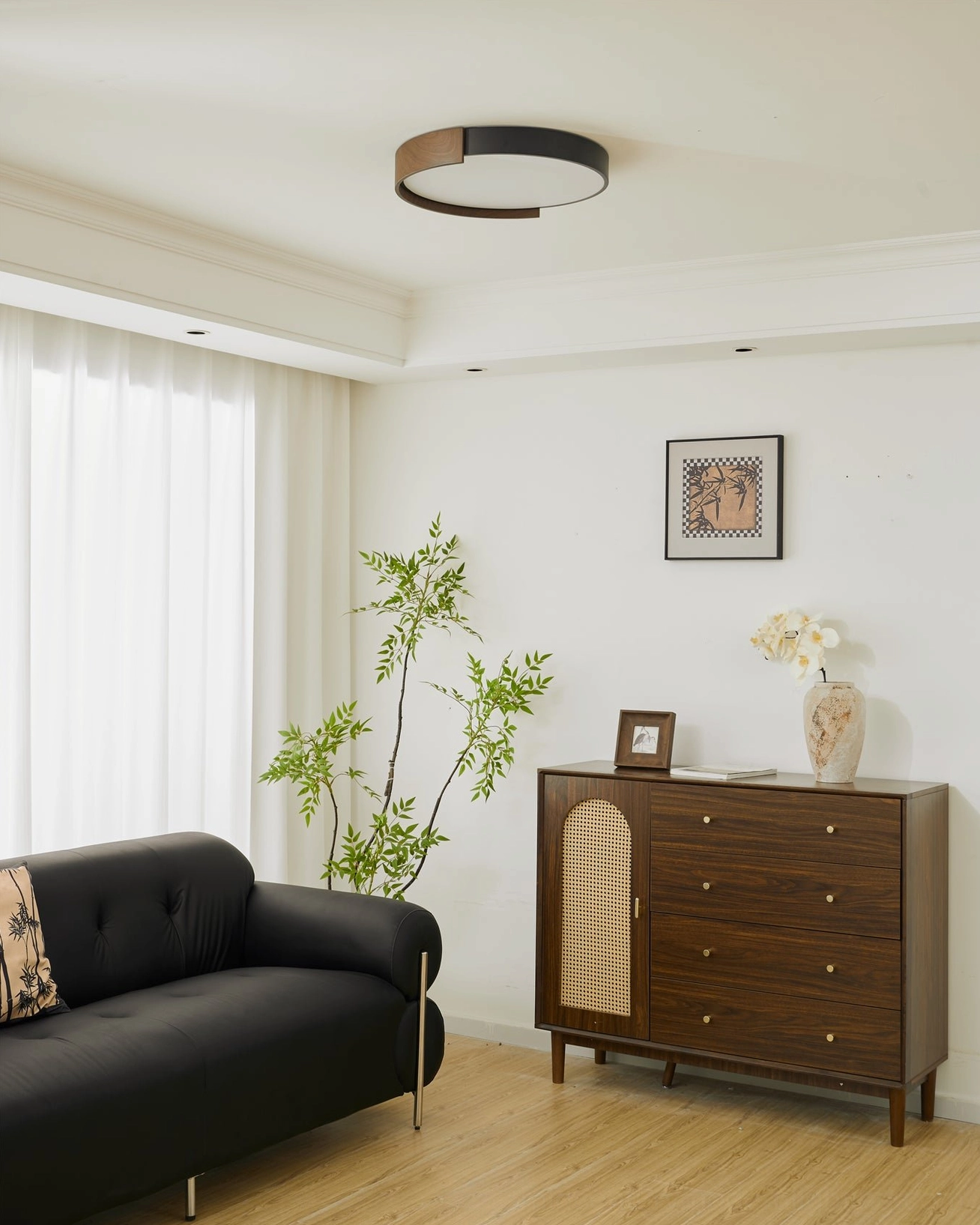 Warm hygge scandinavian ceiling light ambiance in modern home
