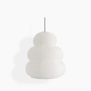 Washi 24N handcrafted mulberry paper pendant light with tiered ribbed white texture, front studio view