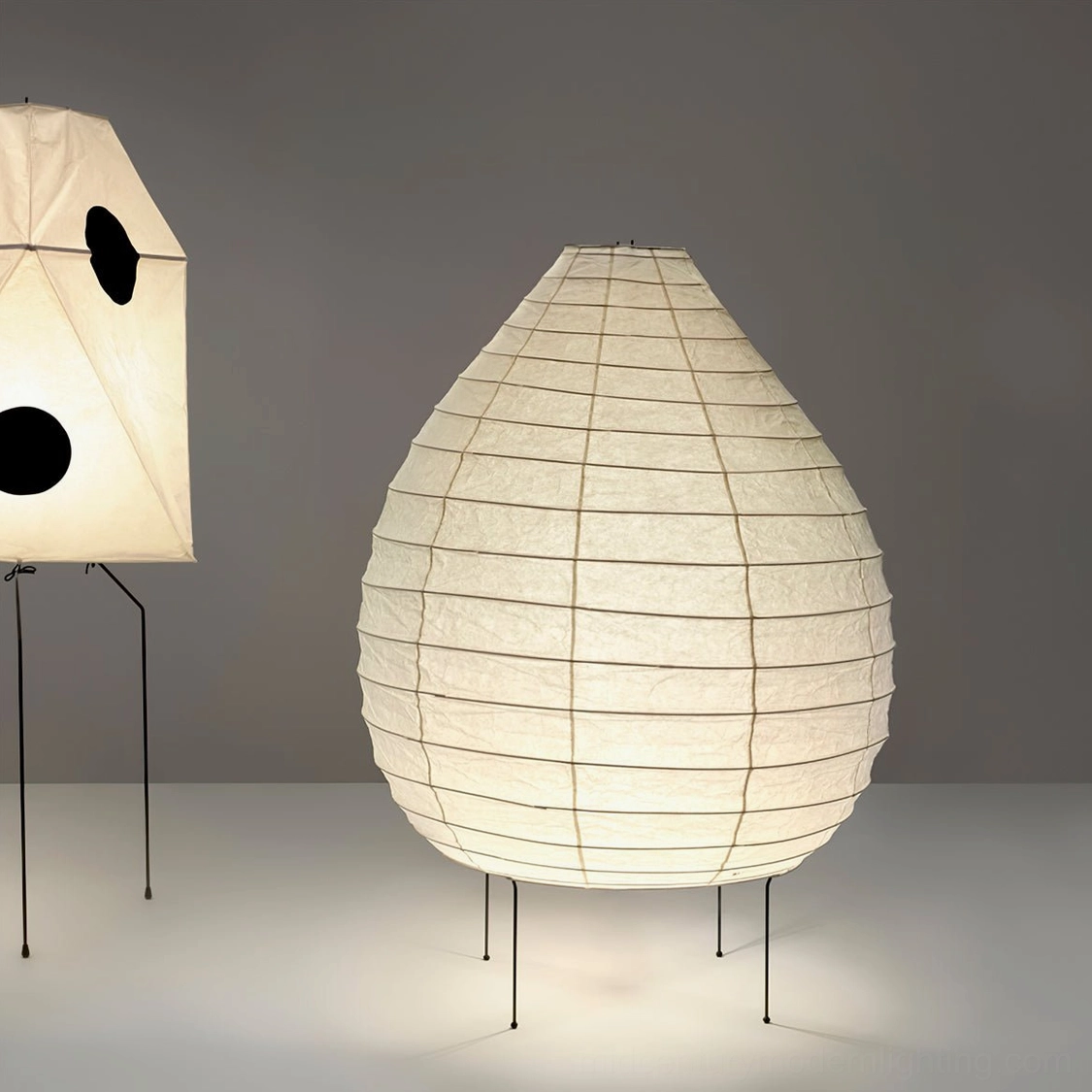 Handcrafted washi paper table lamp in warm-toned minimalist room with natural light