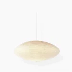Handcrafted washi paper pendant light with warm cream mulberry fiber shade, direct frontal view showcasing fine texture
