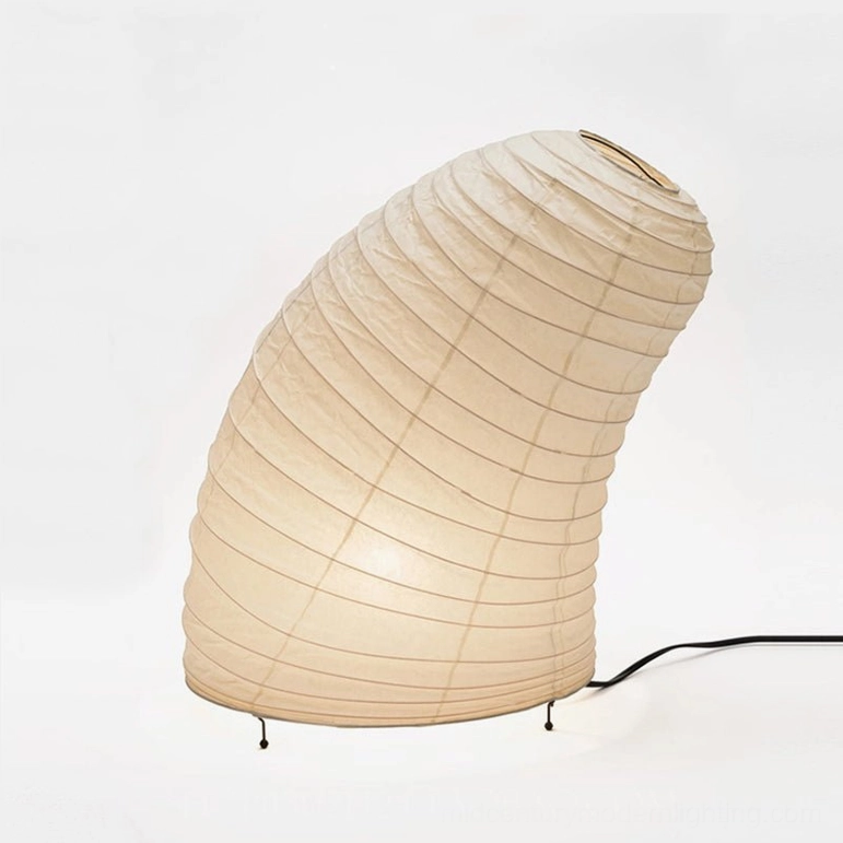Washi paper table lamp with international plug options for global compatibility, showing complete assembled product with cord and switch