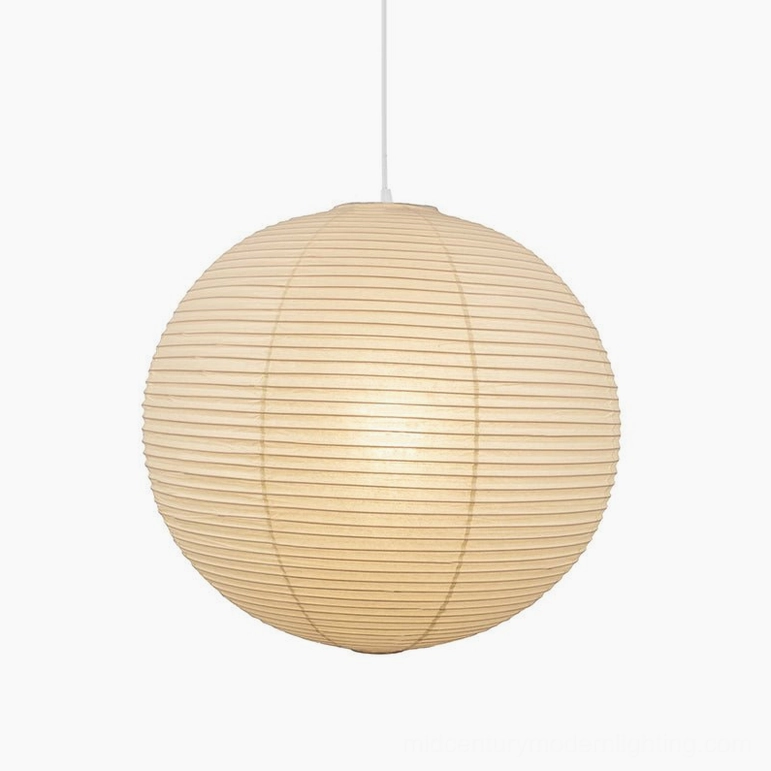 Washi paper pendant light showing soft warm glow and ambient lighting effect