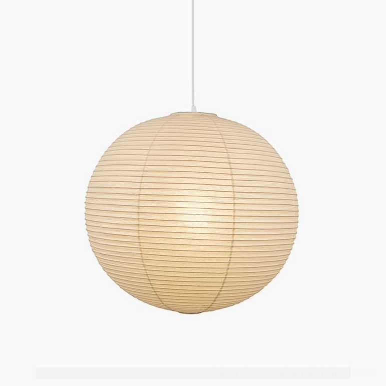 Washi paper sphere pendant light fixture assembly and component detail view