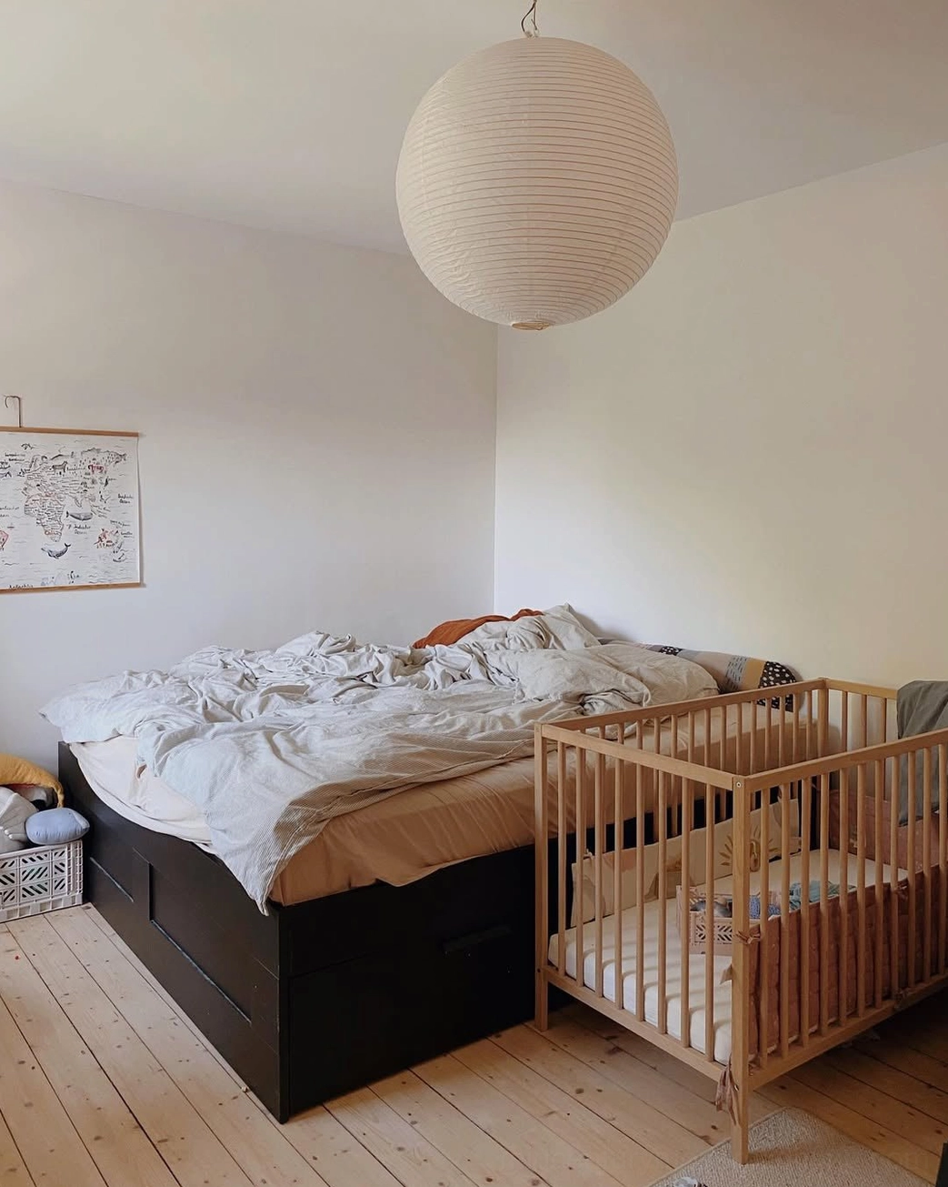 Washi paper pendant lamp hanging installation view in modern residential interior space