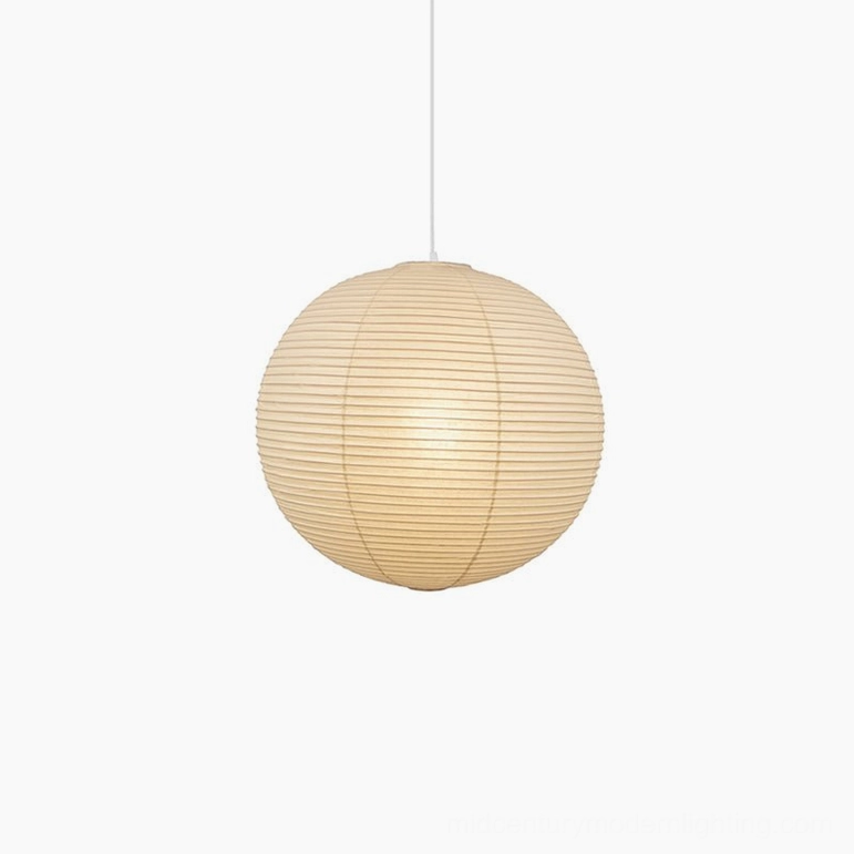 Washi paper pendant lamp showing paper texture and natural material authenticity