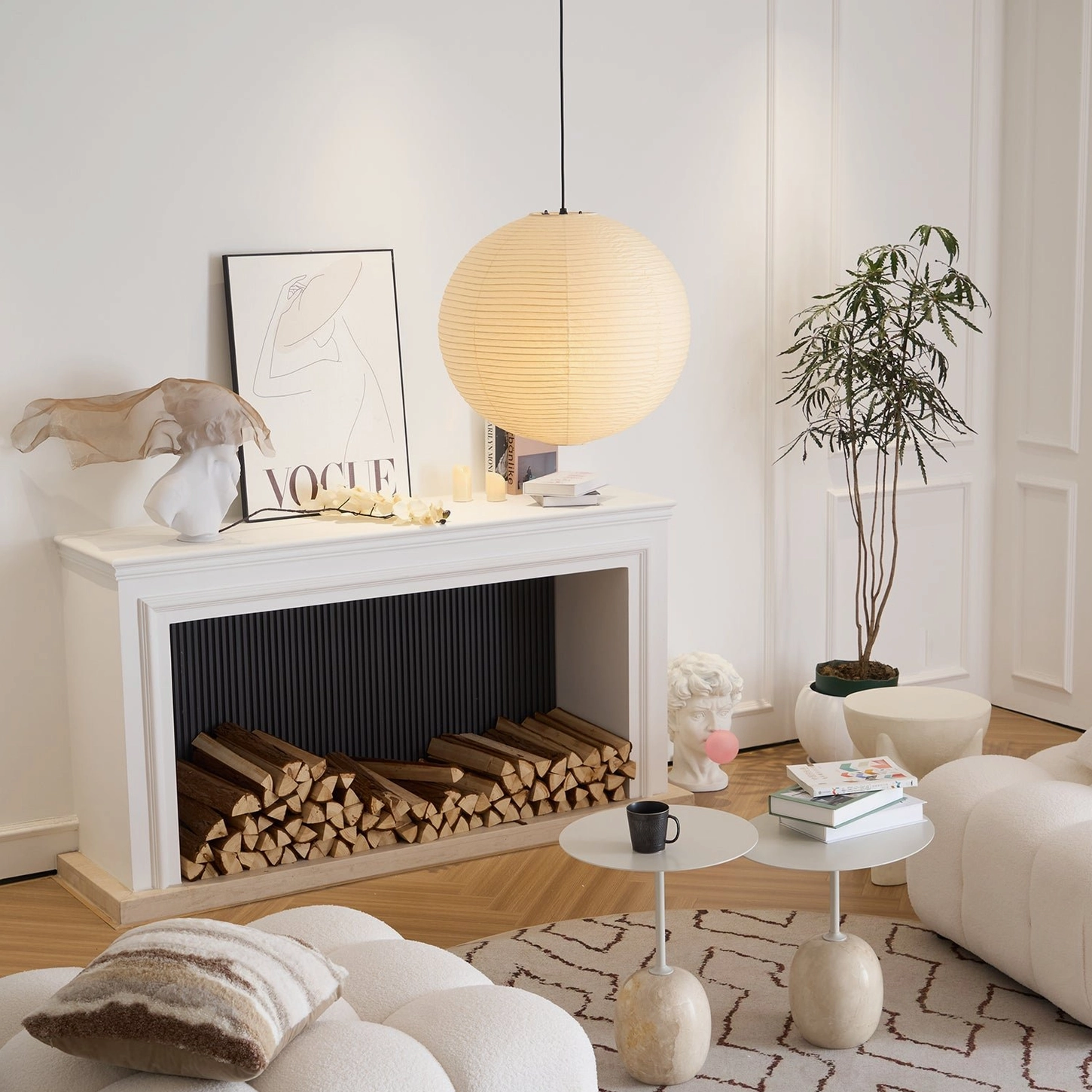 Washi paper sphere pendant lamp minimalist design for modern interior