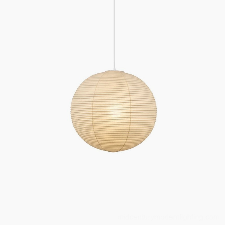 Washi paper sphere pendant light fixture showing electrical components and specifications
