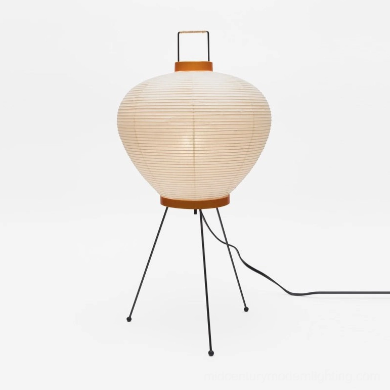 Washi tripod table lamp white mulberry paper shade with black metal frame minimalist Japanese design