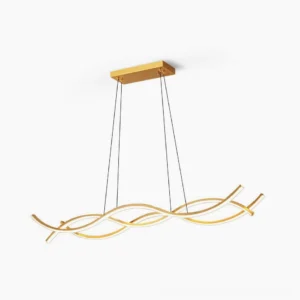 Wave Island modern brass pendant chandelier with wavy linear design, studio shot on white background