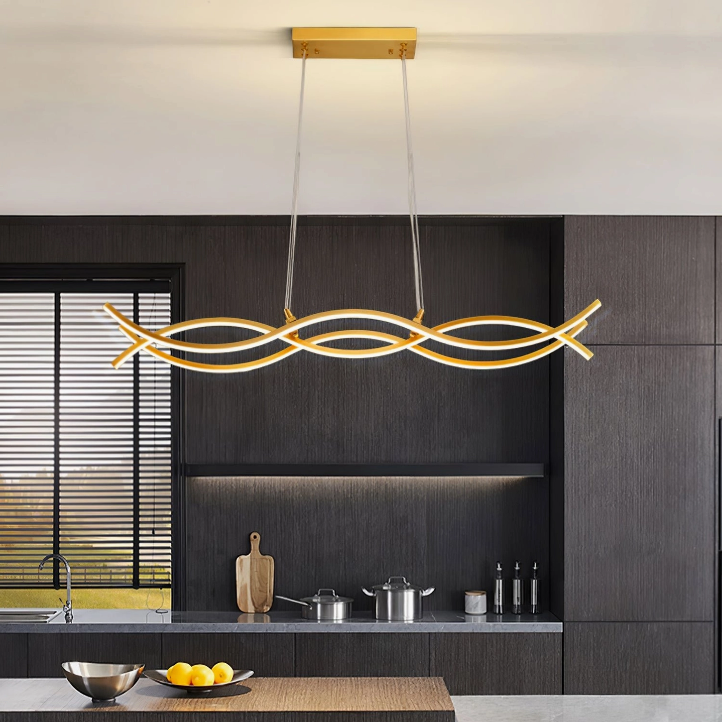 Wave Island pendant chandelier in luxury home with modern design aesthetic