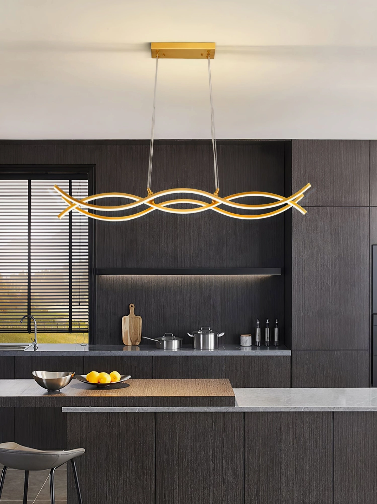 Wave Island modern pendant chandelier installation example in contemporary home interior