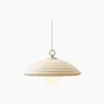 Wave ribbed glass pendant light - close-up front view showing creamy white glossy dome shade with intricate ribbed texture detail