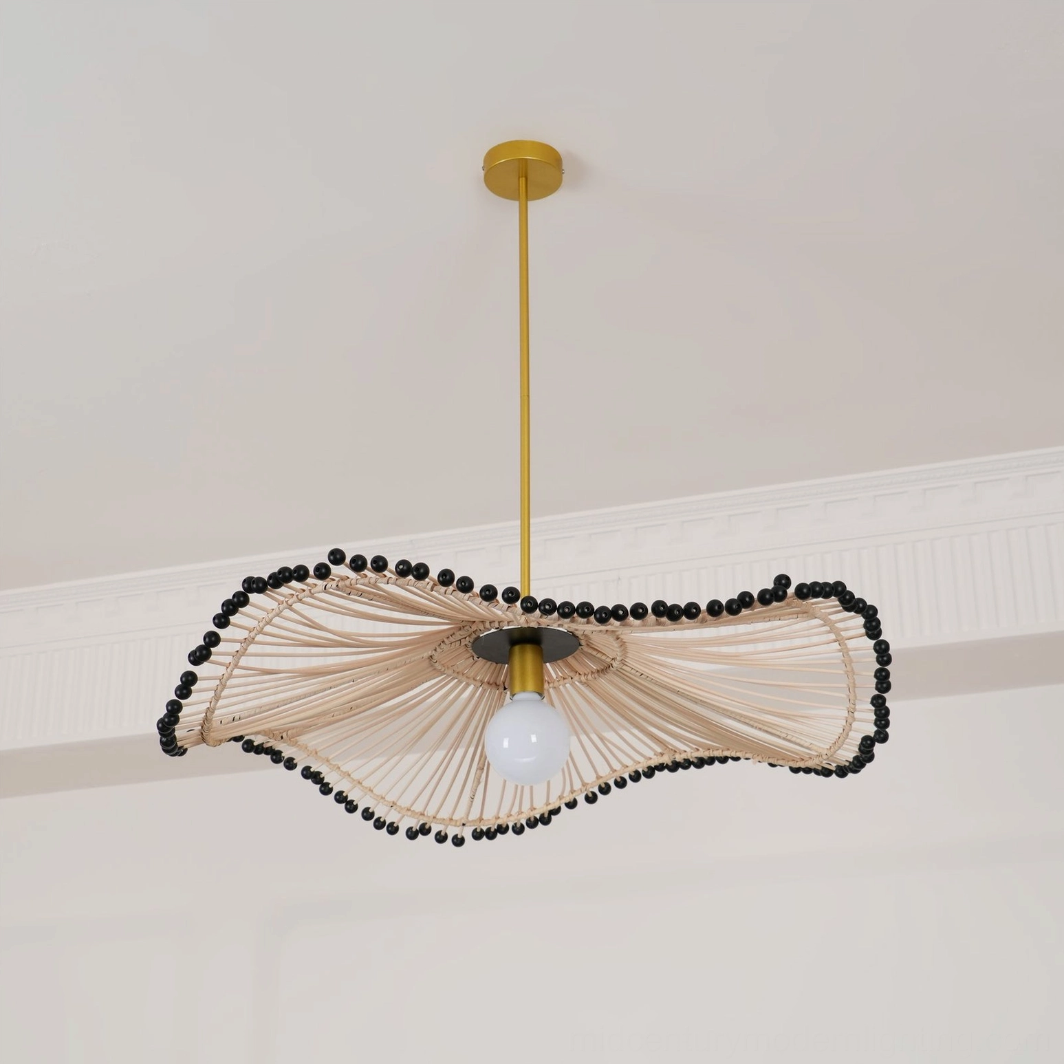 Waverly handwoven rattan chandelier front view on white background mid-century modern lighting