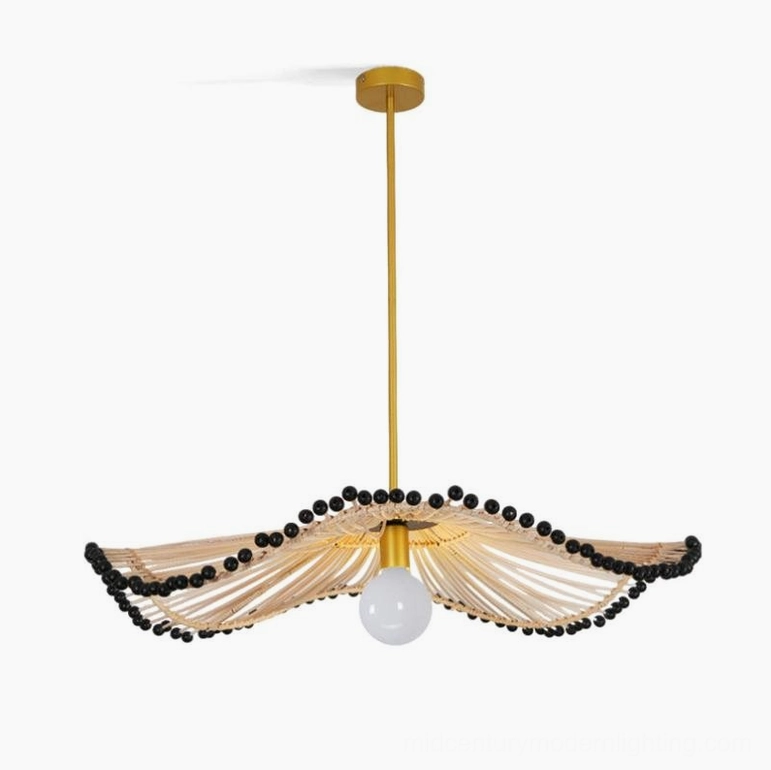 Detailed product photograph of Waverly rattan chandelier showing handiwork and material quality