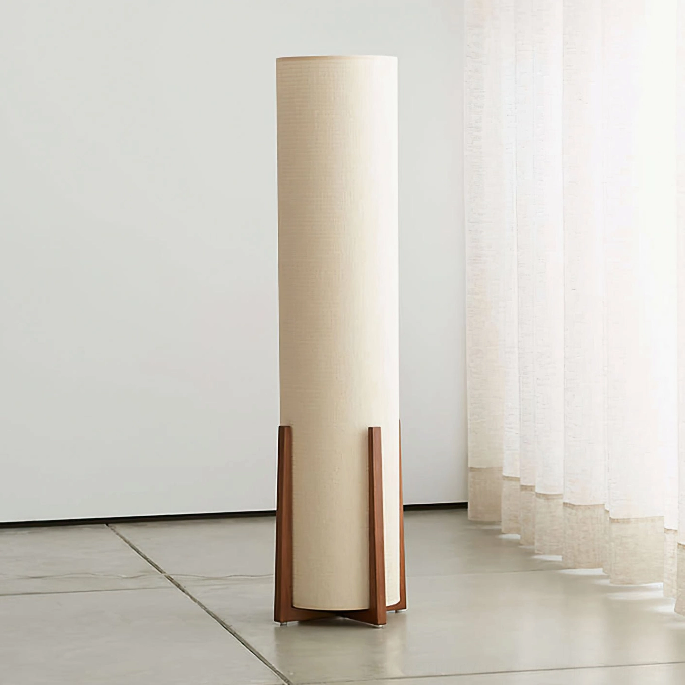 Weave Natural floor lamp in Nordic minimalist bright living space, side front view with clean lines