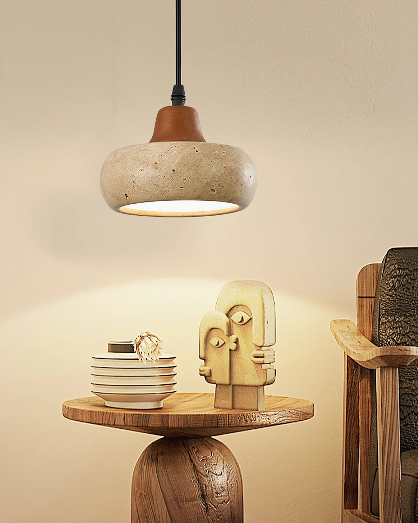 Wella travertine pendant light dimensional measurements and sizing information