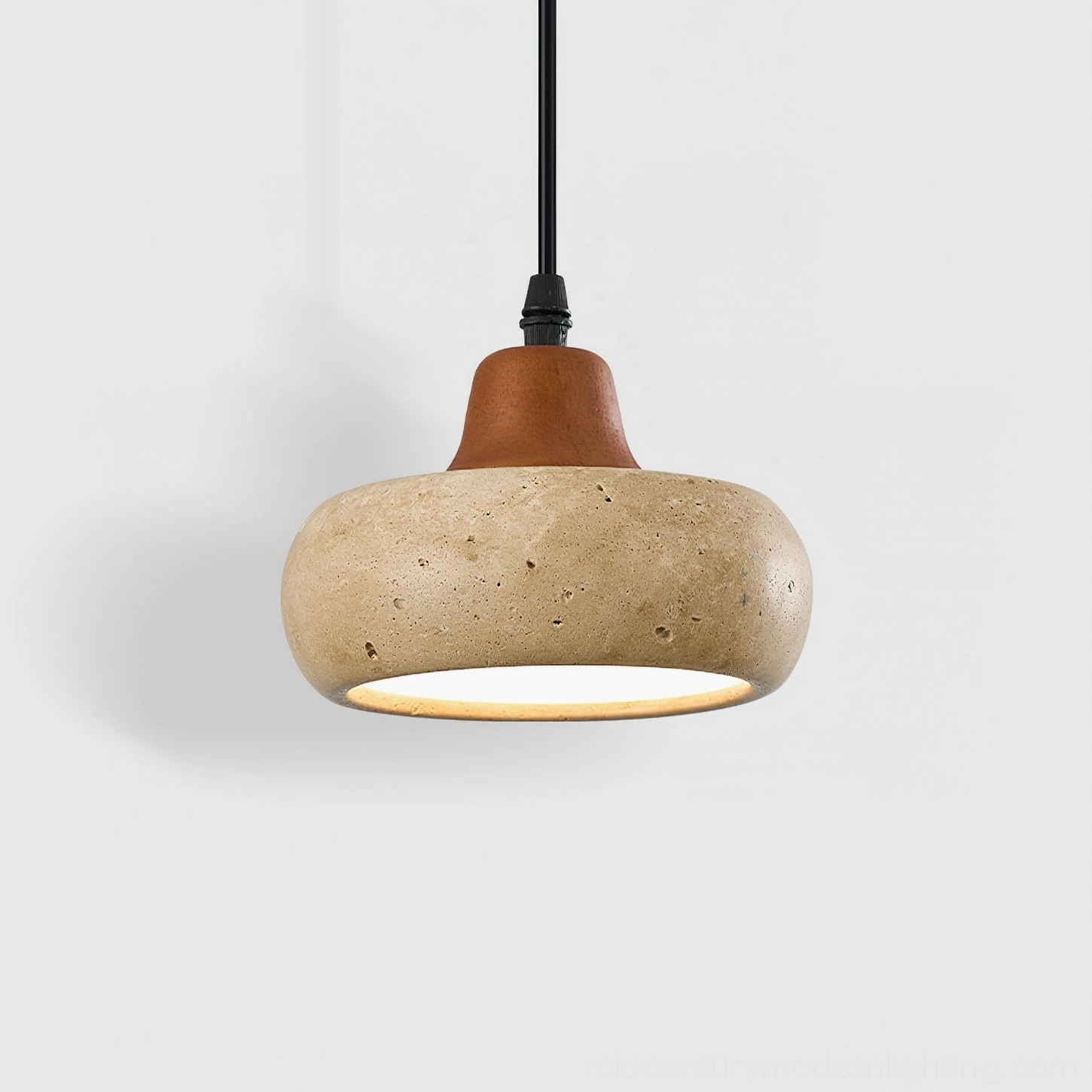 Wella travertine pendant light showcasing authentic natural material character and design