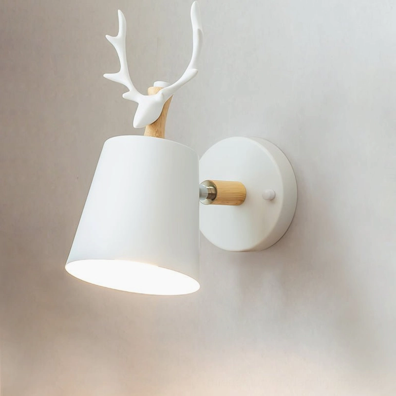 White antler wall lamp with wall switch control, front view on light gray background, matte finish