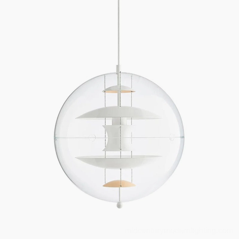 Globe suspension lamp in white and apricot two-tone finish with unique aesthetic appeal