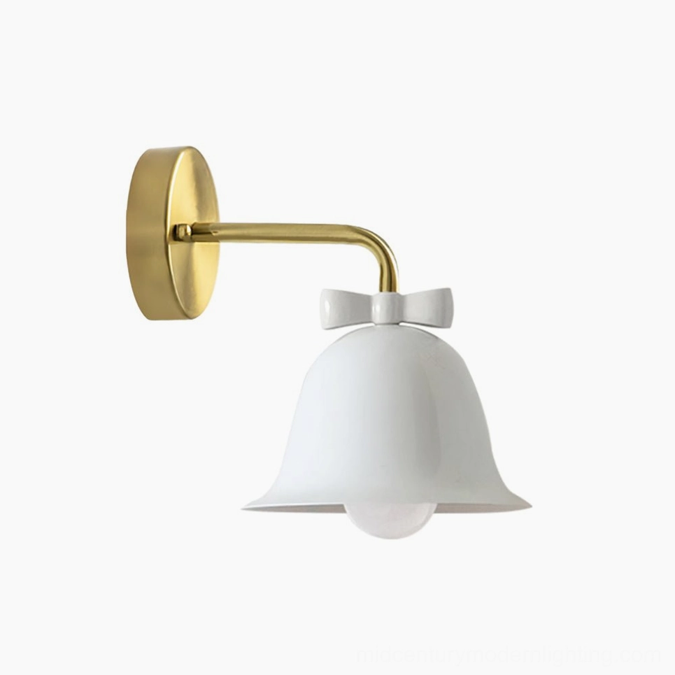 White Bow Bell Wall Lamp hanging on wall in neutral minimalist interior design