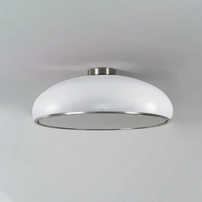 White and chrome Aicia semi-flush ceiling light in large 23.6-inch size, minimalist Scandinavian interior design compatible