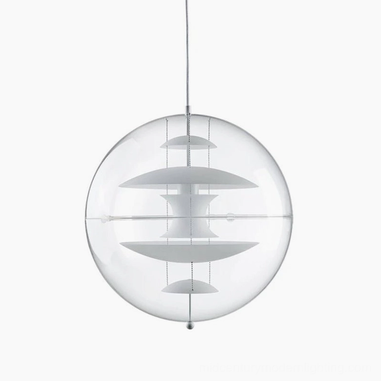 Globe ceiling pendant in white finish showing clean contemporary design lines