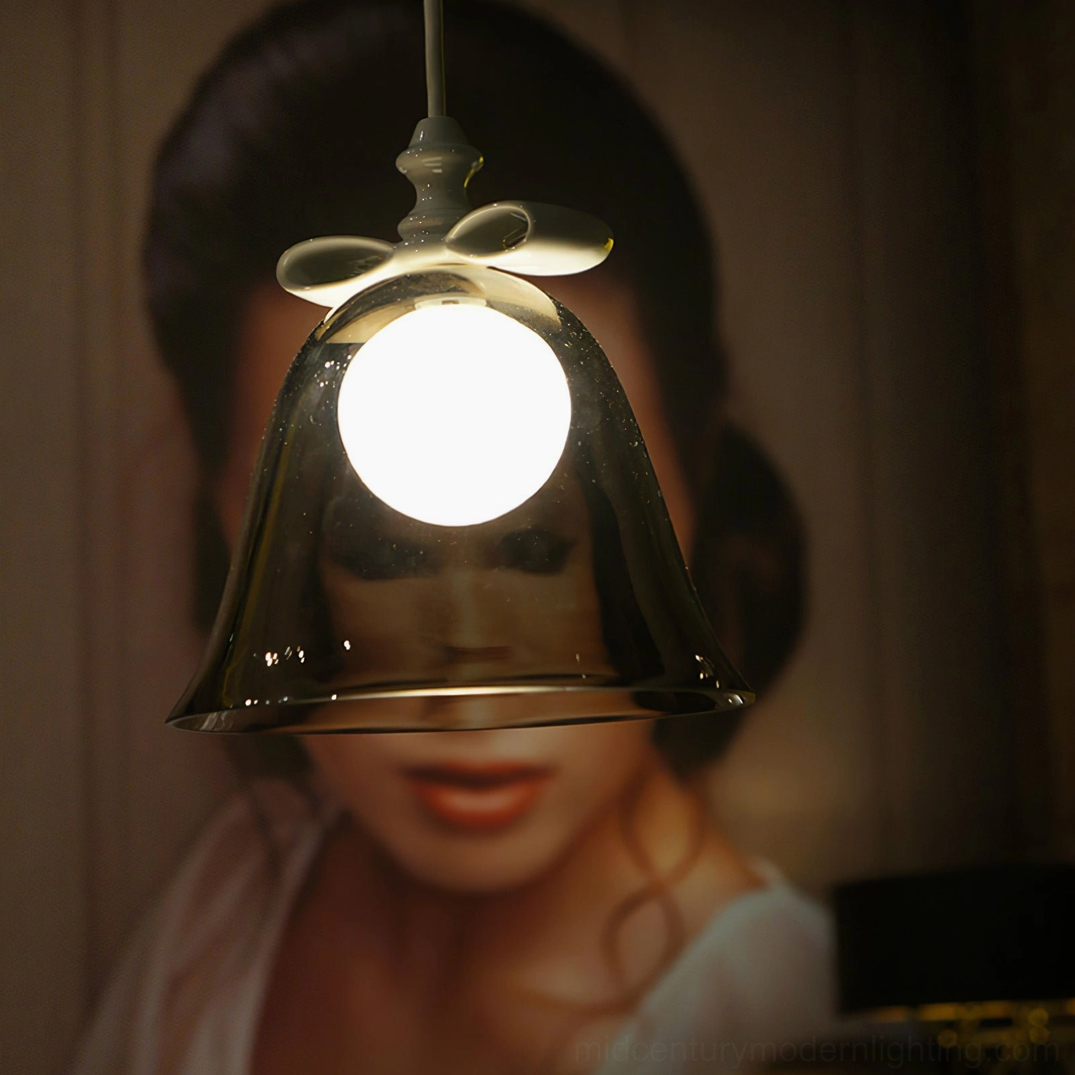 White and gold bell pendant lamp contemporary interior design focal point