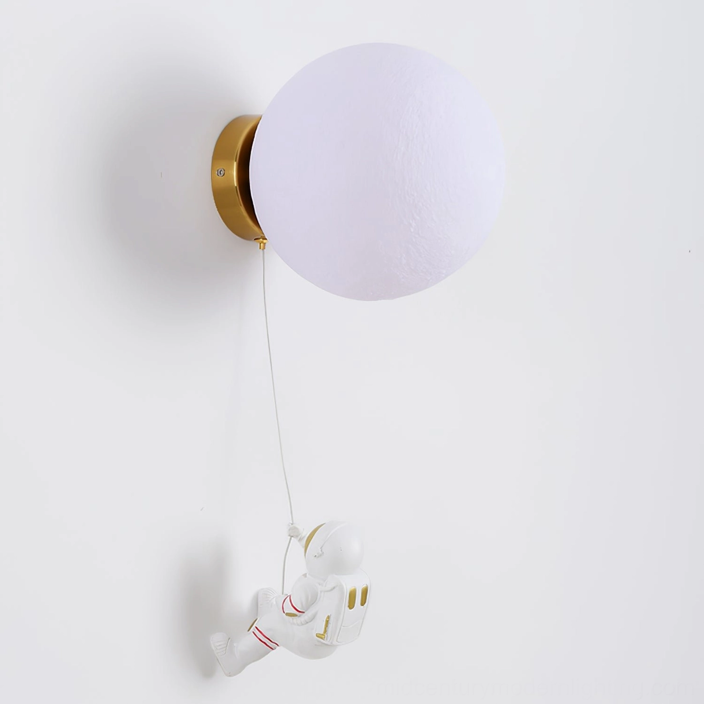 Matte white unlit lunar lampshade - pure geometric design on white wall background