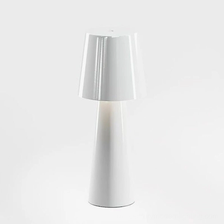White minimalist LED table lamp compact 25cm height suitable for small spaces
