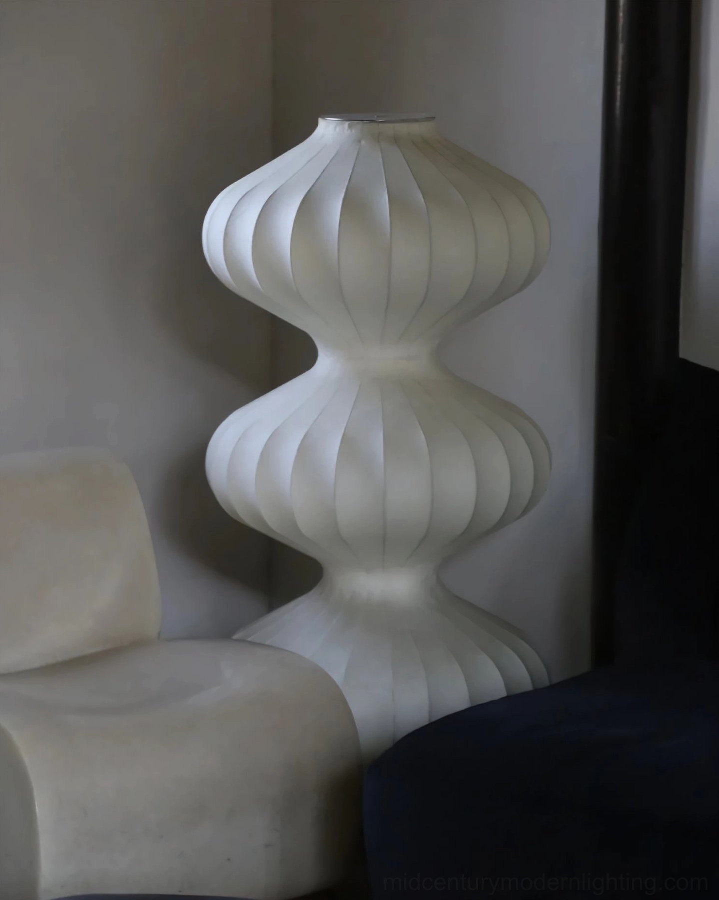 White silk gourd floor lamp complete design perspective in contemporary home setting