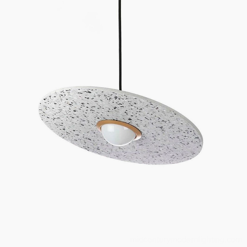 White terrazzo pendant light clean bright Scandinavian aesthetic