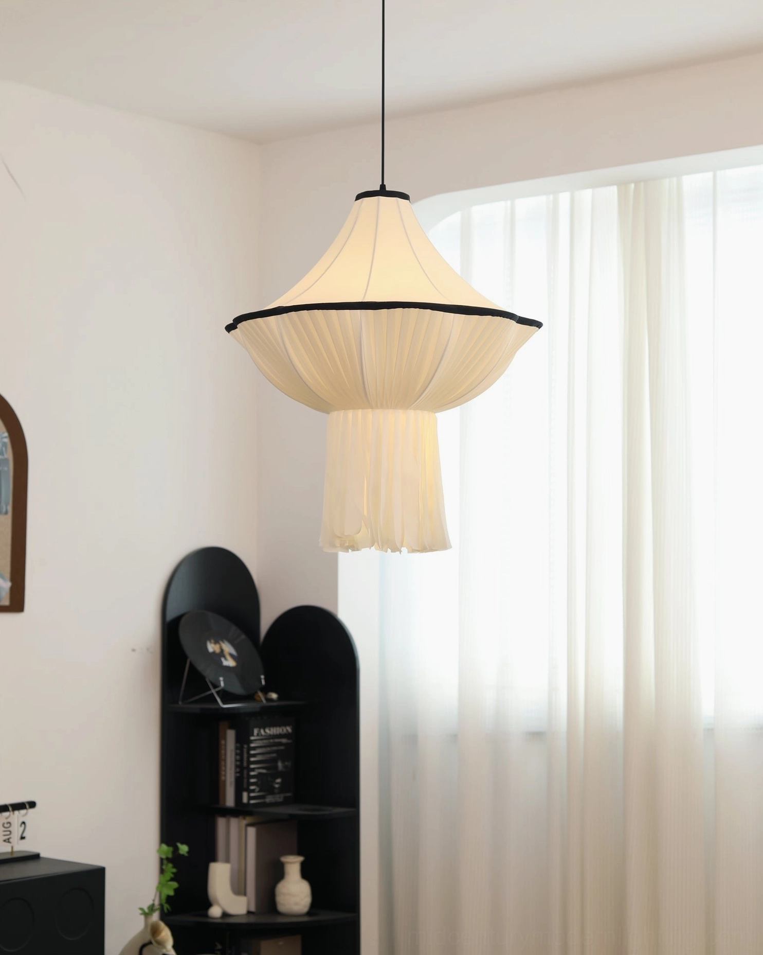 Close-up detail of Wildon pleated fabric shade showing fine textile craftsmanship and light-diffusing qualities