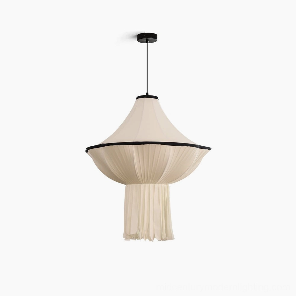 Wildon pleated fabric pendant light with black metal trim, studio product photography on pure white background