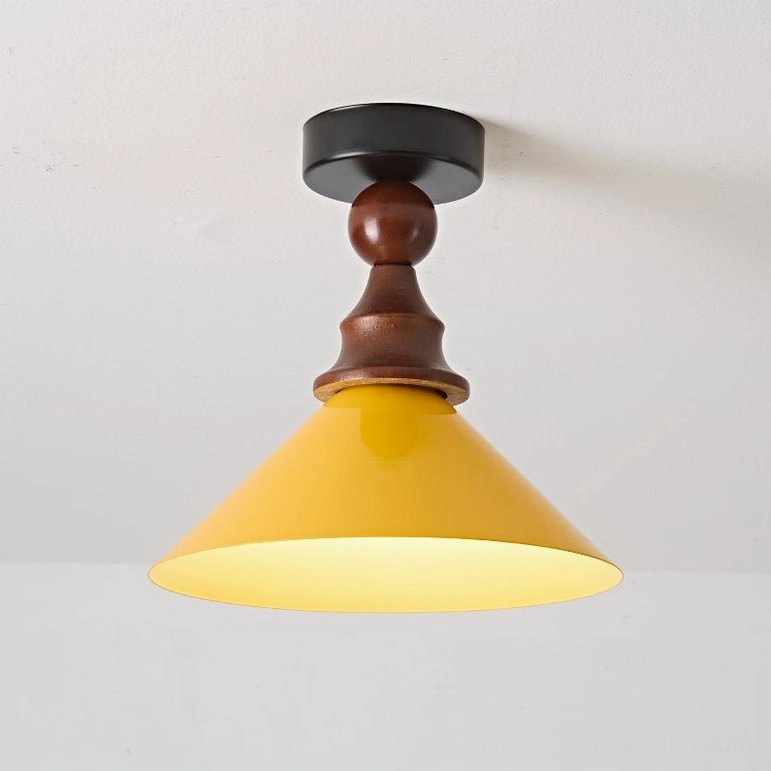 Wilken ceiling lamp illuminated showing warm yellow glow walnut wood construction