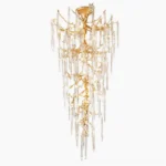 Willow Glass Chandelier with hand-cast brass branches and cascading clear glass drops, front studio view