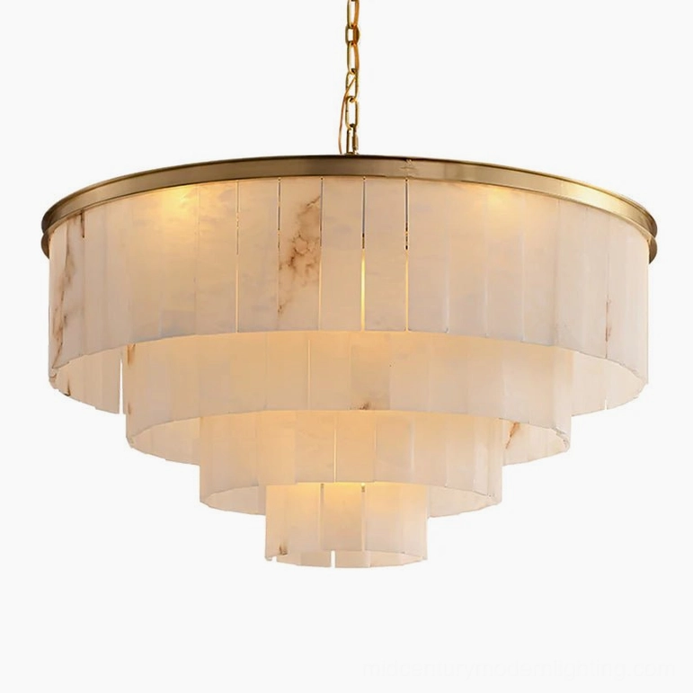 Windham Alabaster Chandelier 4-layer model Dia 31.5 inches H 18.9 inches sixteen E14 bulbs brass and white