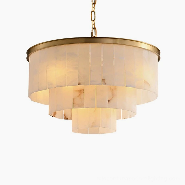 Windham Alabaster Chandelier 3-layer model Dia 23.6 inches H 15 inches nine E14 bulbs brass and white
